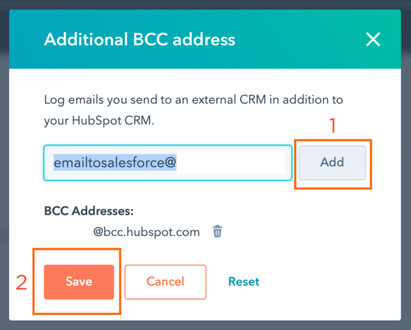 UI to add additional BCC to Salesforce email address in HubSpot